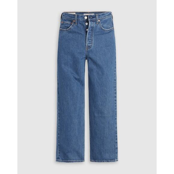 Levi's Blue Cotton Button Fly Cropped Ribcage Straight Ankle Jeans Size 16W - Picture 15 of 15